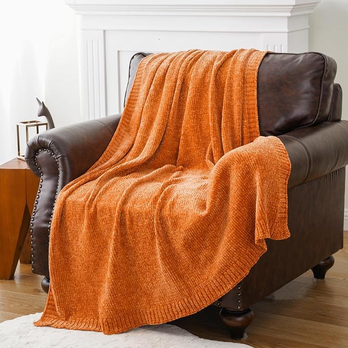 BATTILO HOME Orange Chenille Throw Blanket - Image 5