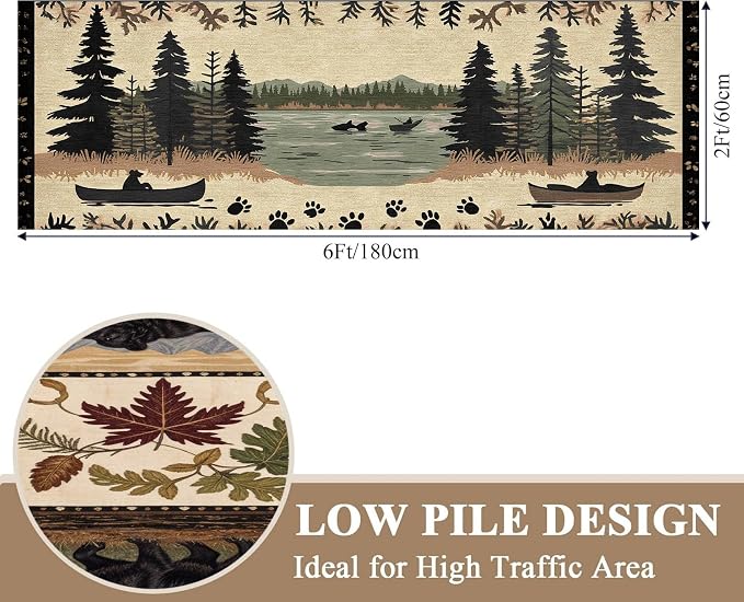 Vintage Bear Claw Fishing Boat Rug 3.3x10ft Elk Pine Forest Bohemian Carpet - Image 2