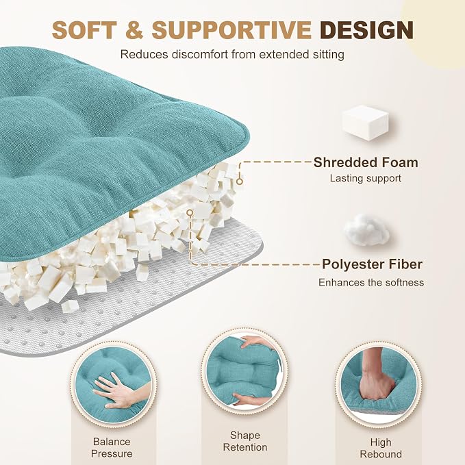 downluxe Indoor Chair Cushions for Dining Chairs, Tufted Overstuffed Textured - Image 3