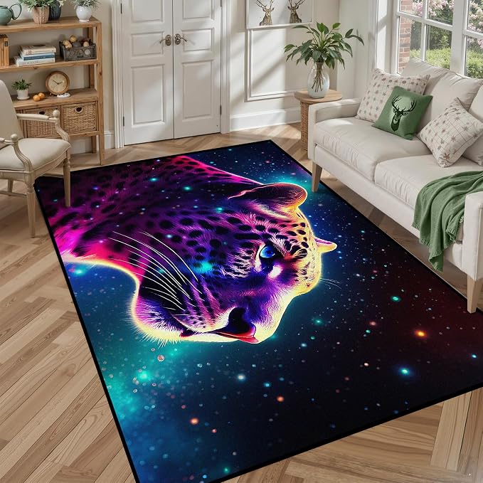 5' X 7' Galaxy Leopard Rug Fierce Panther Head Area Rugs - Image 6