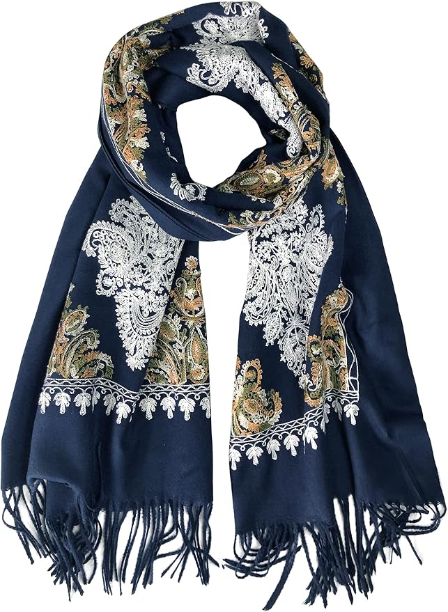 Urban CoCo Women's Embroidered Tassel Long Shawl Oversize Scarf Wraps by UrbanCoCo