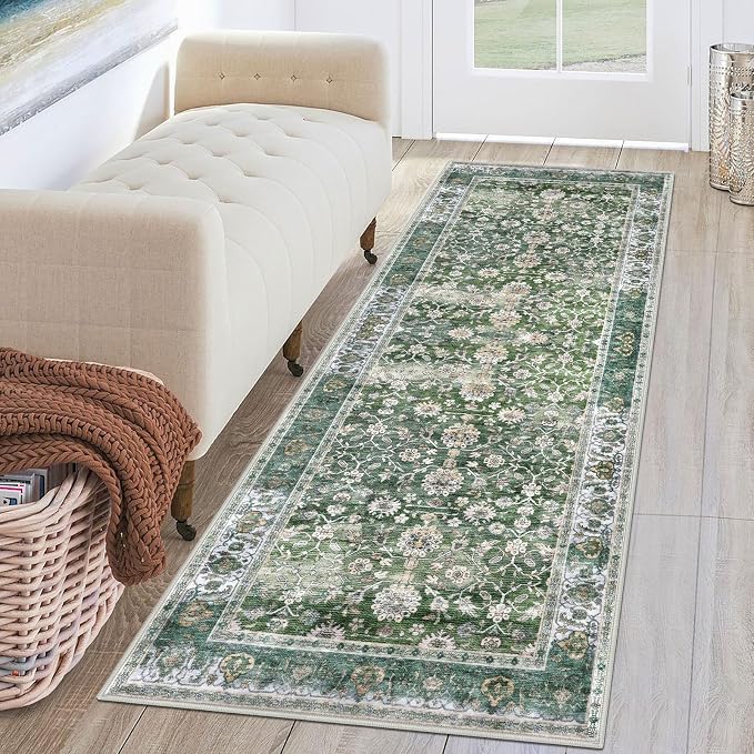 KUTA Runners for Hallways 2x6, Vintage Floral Rug Non-Slip Washable Kitchen by KUTA