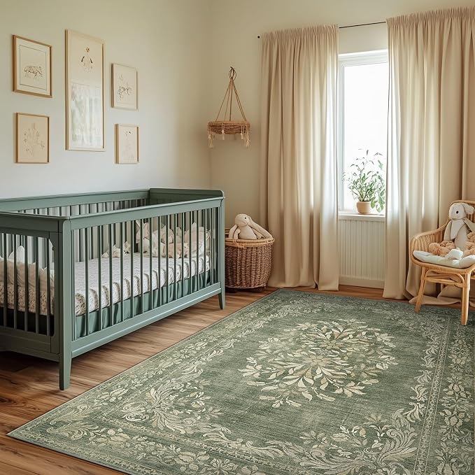 jinchan Floral 6x9 Green Area Rugs - Image 5