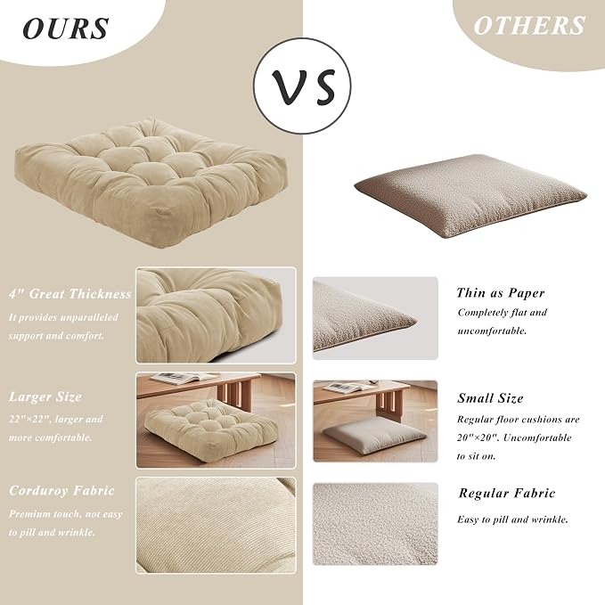 Meditation Floor Pillow 22×22 Inch 2 Pack Large Floor Cushions - Image 5
