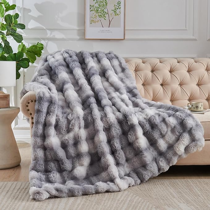 Lotus Karen Faux Fur Blanket Tie-Dye Gray by LotusKaren