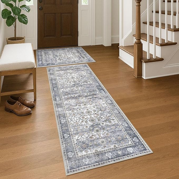 KUTA Vintage Floral Rugs for Entryway, Non-Slip Washable Ultra Thin Soft - Image 2