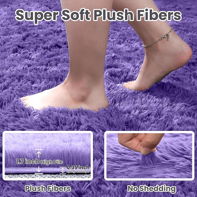 5x7 Area Rugs for Living Room Rug: Soft Fluffy Shag Purple Rugs for Bedroom - Image 5