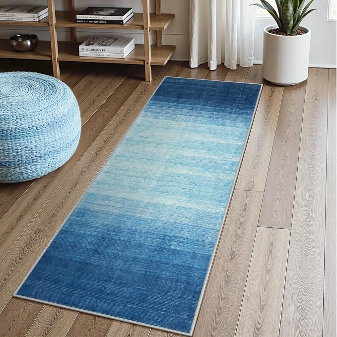 Wonnitar Ombre Blue Washable 2x6 Runner Rug by Wonnitar