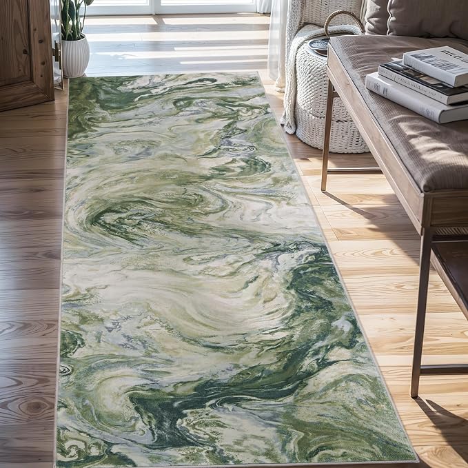 2x10 Runner Rug for Hallways Kitchen Modern Abstract Washable Rug Soft Non Slip - Image 3