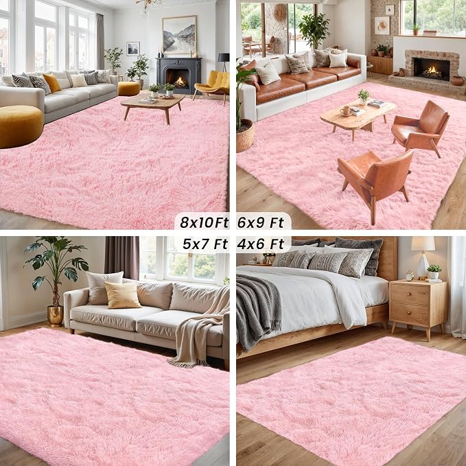 8x10 Area Rug for Living Room: Soft Fluffy Shag Pink Rugs for Bedroom, Non-Slip - Image 6