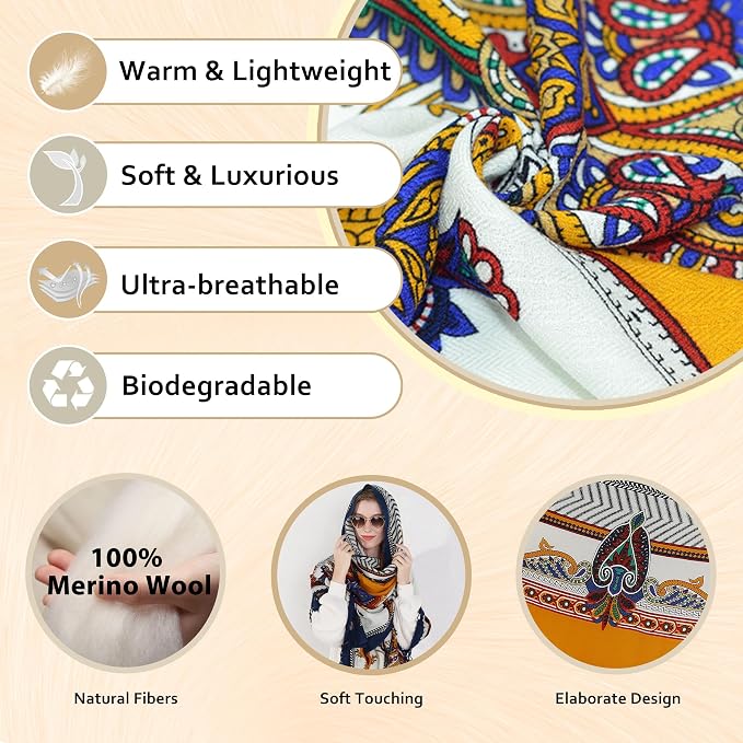 DANA XU 100% Merino Wool Extra Large Pashmina Blanket Travel Scarf Cashmere Wrap - Image 3
