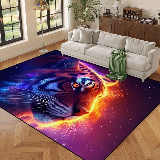 5' X 7' Galaxy Tiger Rug 3D Fierce Tigers Area Rugs - Image 5