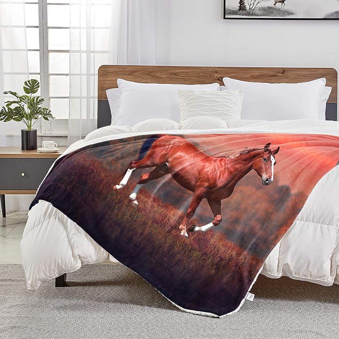 Sunset Horse Throw Blanket for Couch, Super Soft Fuzzy Throws Warm Comfortable - Image 7