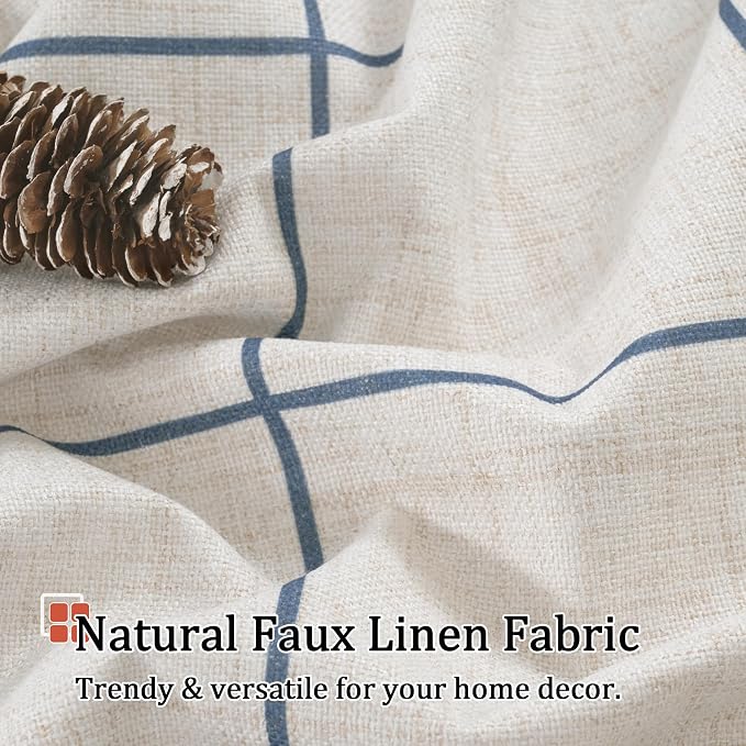 Navy Blue Plaid Curtains Pattern Printed 90 Inches Long - Image 5