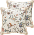 ISAENNE Design Square Floral Bird Linen Throw Pillow Covers 18"x18" Pack of 2 by Isaennehomedecoration