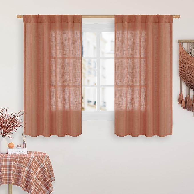 LAMIT 48 Inch Short Window Linen Curtains, Light Filtering Panels Back Tab and by LAMIT