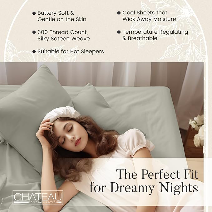 King Bed Sheets Deep Pocket King Sheet Set, 300 Thread Count Long Staple Fully - Image 5