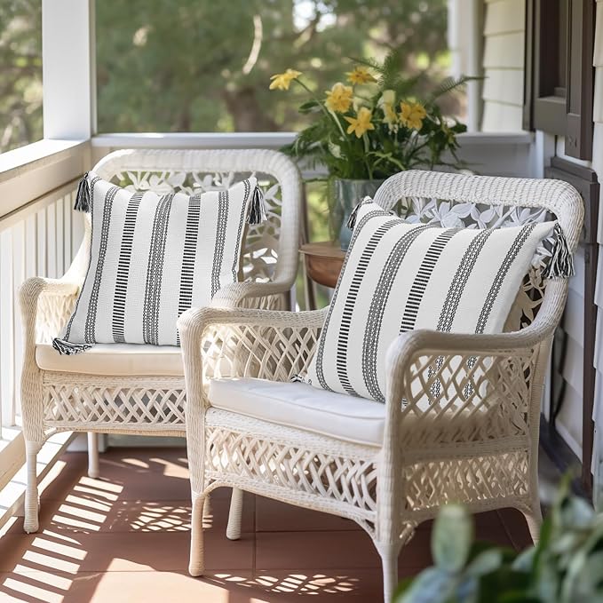 Smile Bee Boho Outdoor Couch Throw Pillow Covers Set of 2, Decorative Thick - Image 5