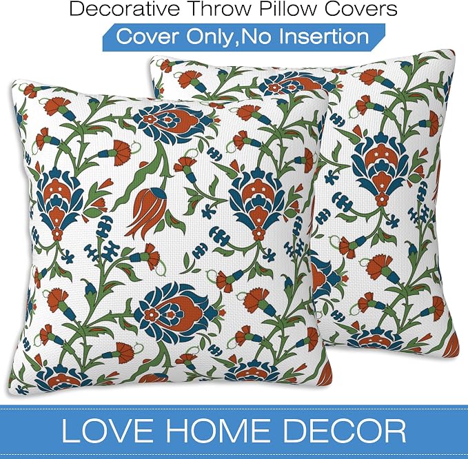 Throw Pillow Cover Case Vintage Floral Pillow Covers 16x16 Inch Set of 2 - Image 3