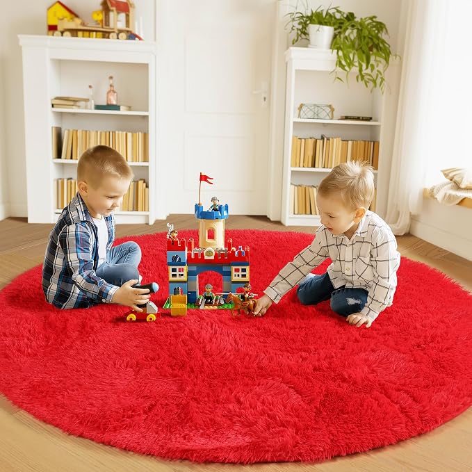 ONASAR Red Round Area Rug 4x4, Soft Bedroom Circle Rugs Floor Mat - Image 3