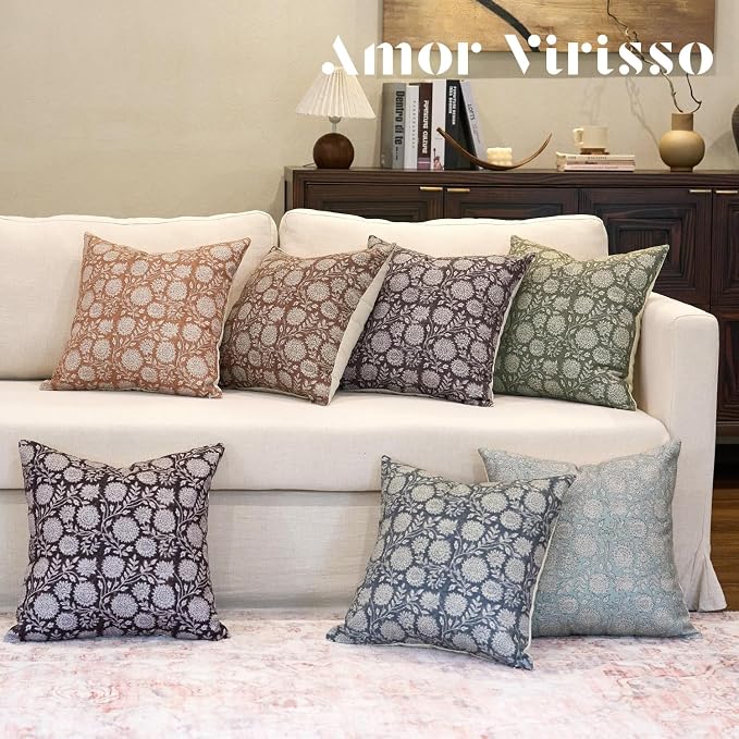 Amor Virisso Floral Pillow Covers 24x24 Throw Pillow Covers Vintage Block Print - Image 7