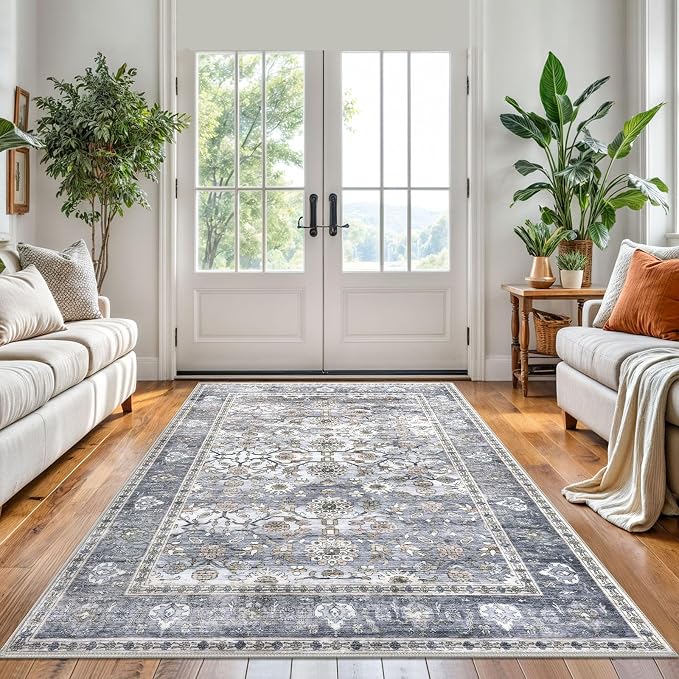 KUTA Vintage Area Rugs 5x7 Grey Blue, Washable Rugs - Image 2