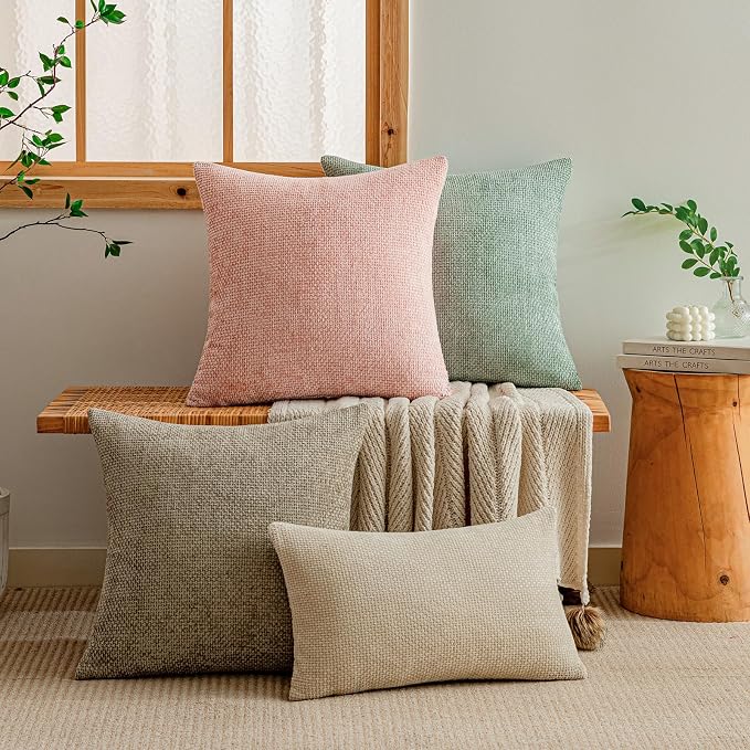 a moment Pink Spring Chenille Throw Pillow Covers 20x20 Inch Pack of 2 Modern - Image 6
