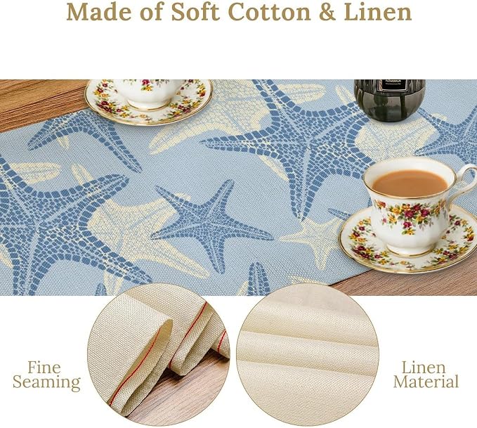 Coastal Starfish Kitchen Table Runner Nautical Beach Seaside Ocean Blue Gray - Image 5