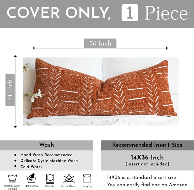 BlissBlush Fall Brick Red Boho Lumbar Throw Pillow Cover 14X36, Decorative Long - Image 3
