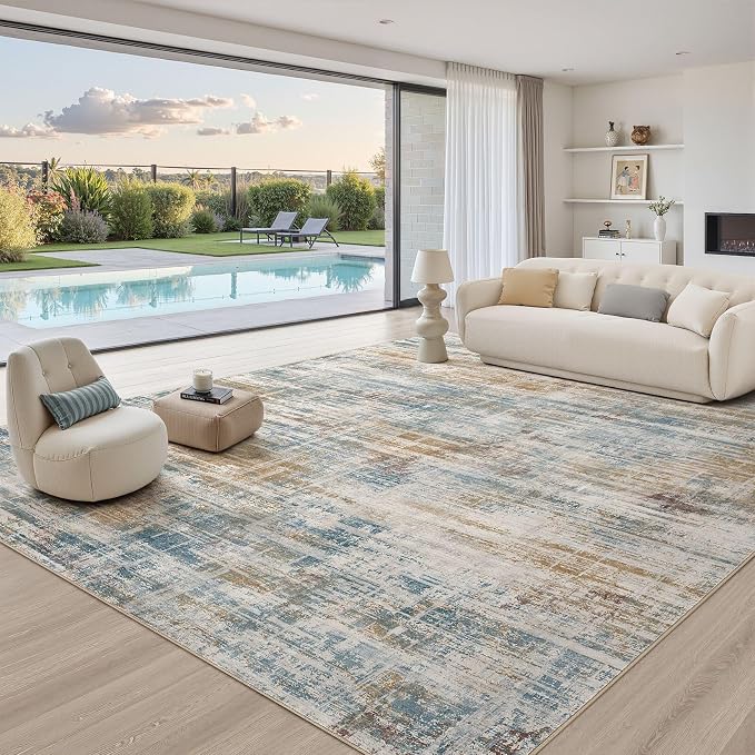 Area Rug for Living Room: 12x15 Washable Neutral Abstract Modern Soft Rugs Non by UERMEI