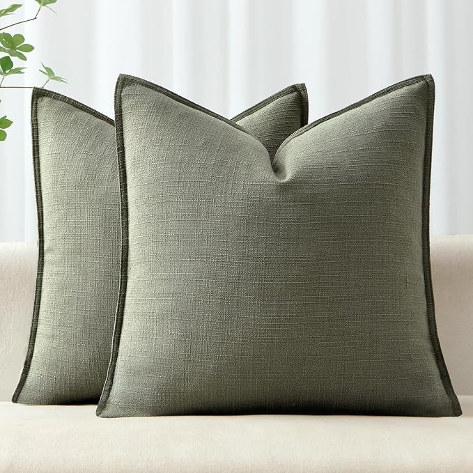 MIULEE Olive Green Decorative Pillow Covers 20x20, 2 Pack Boho Farmhouse by MIULEE