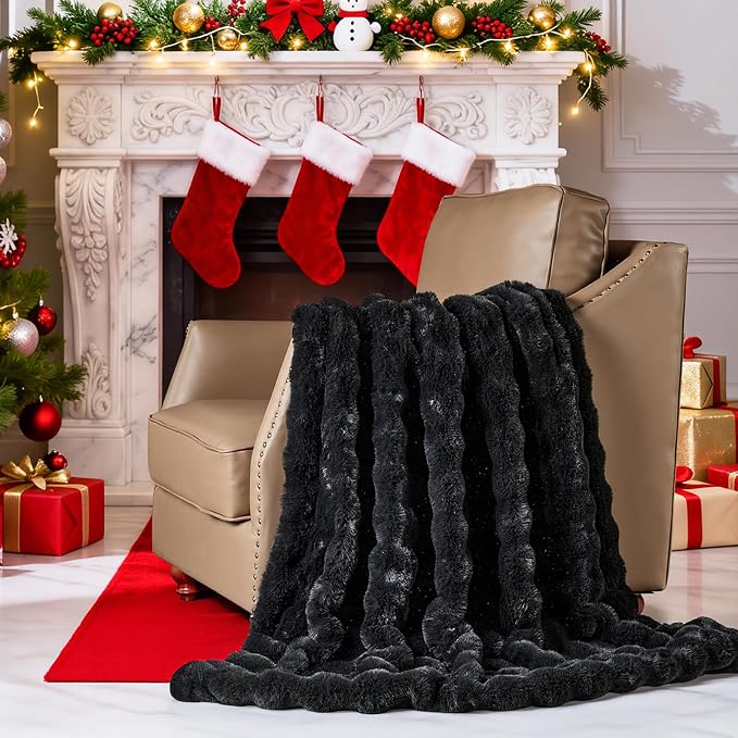 Lotus Karen Faux Fur Blanket Black - Image 2