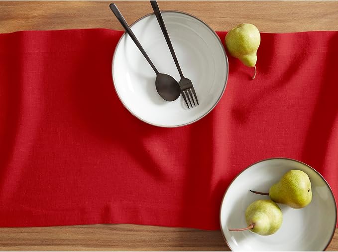 Solino Home 100% Pure Linen Red Table Runner 72 Inches - Image 3