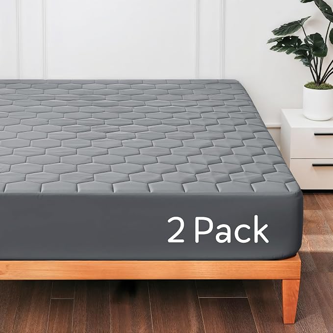 Hearth & Harbor 2 Pack Queen Size Quilted Fitted Mattress Pad Cover, 100% by HearthHarbor
