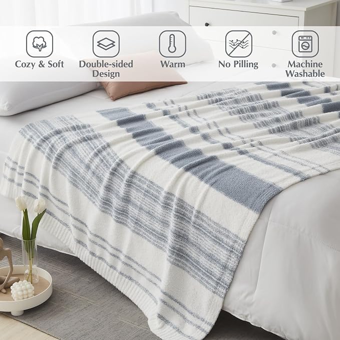 WRENGONGE Grey Blue Throw Blanket, 50x70 Soft Cozy Striped Throw Blankets - Image 4