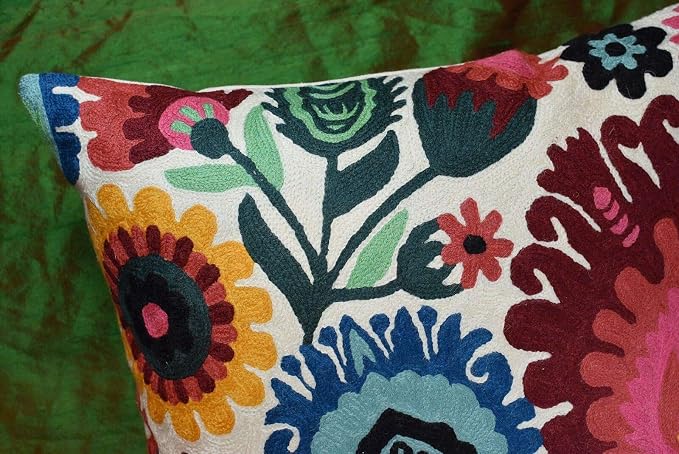 Polish Floral Decorative Pillow Cover Hand Embroidered Cream Flower Pillowcase - Image 7