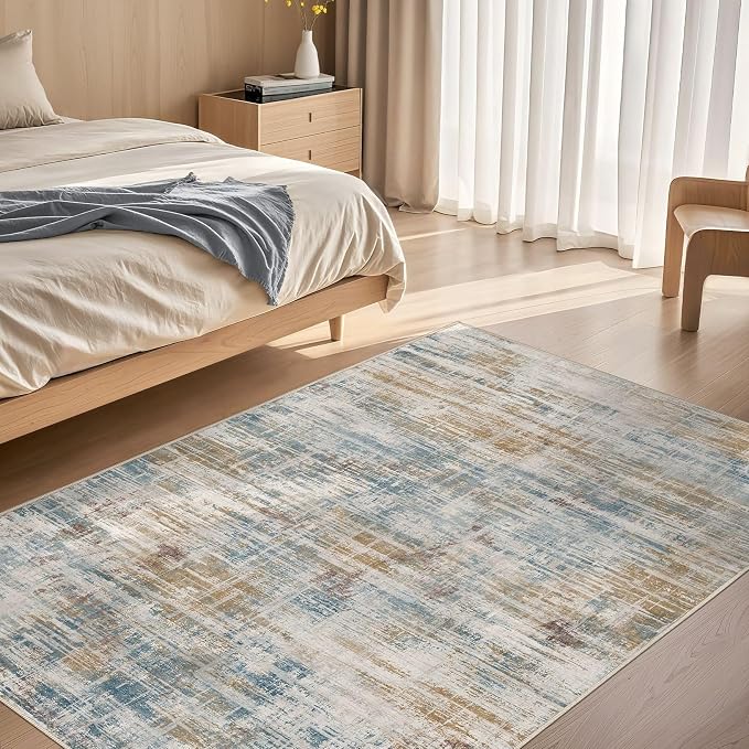 Area Rug for Living Room: 4x6 Washable Neutral Abstract Modern Soft Rugs Non - Image 2