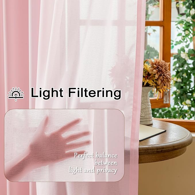 MAIHER Pink Pinch Pleat Sheer Curtains 84 Inches Long - Image 3