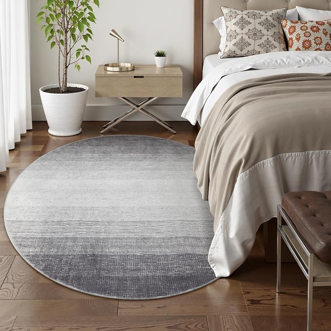 Wonnitar Modern Ombre Round Rug 4ft, Washable Grey Round Kitchen Area Rug - Image 5