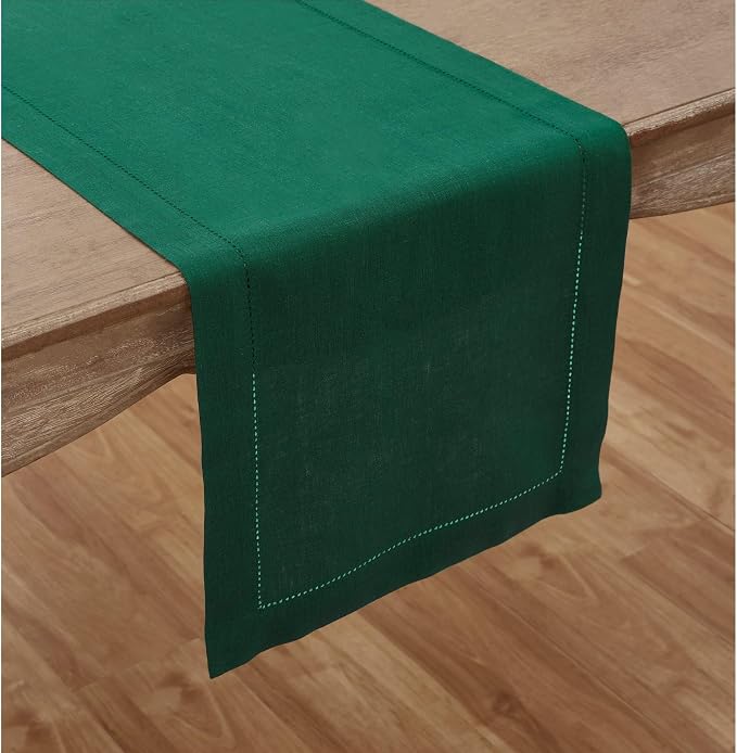 Solino Home Linen Rainforest Green Hemstitch Table Runner 60 Inches - Image 2