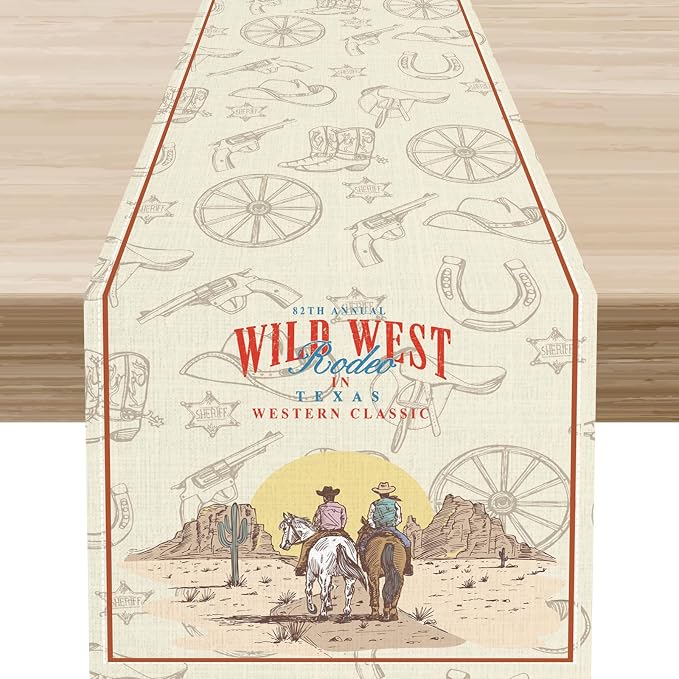 Western Cowboy Table Runner, Rustic Country Cowboy American Wild West Riding by Unknown