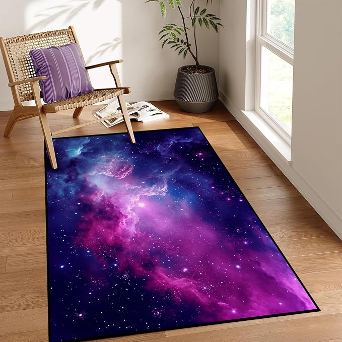 Purple Galaxy Rug Space Rugs Colorful Throw Rug Non-Slip Sun and Cloud Carpet - Image 7