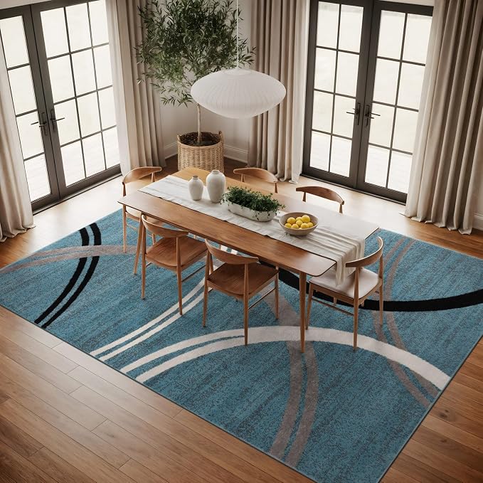 Rugshop Modern Wavy Circles Design Area Rug, Fade-Resistant Carpet - Image 3