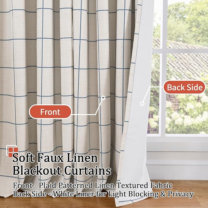 Navy Blue Linen Blackout Curtains - Image 3