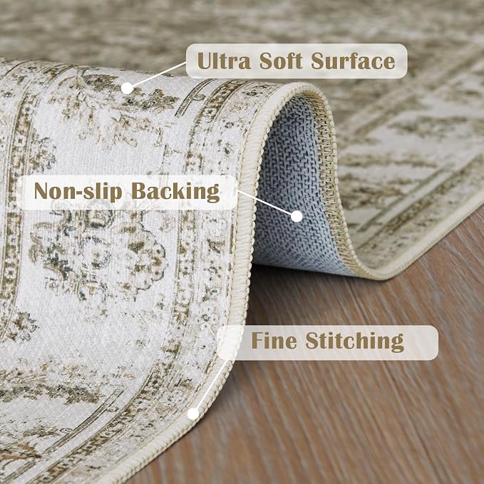 jinchan Fiora Runner Rug 3x10-2pcs Kitchen Washable Vintage Hallway Rug Floral - Image 5