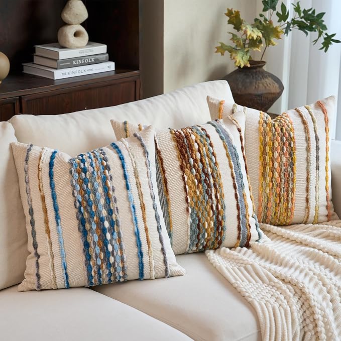 Aeckself Boho Pillow Covers 18x18 Inch Set of 2, Farmhouse Decorative Striped - Image 5