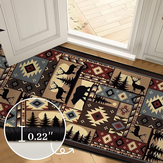 Rustic Rug 2x4, Cabin Wildlife Buffalo Plaid Bear Moose Deer Country, - Image 3
