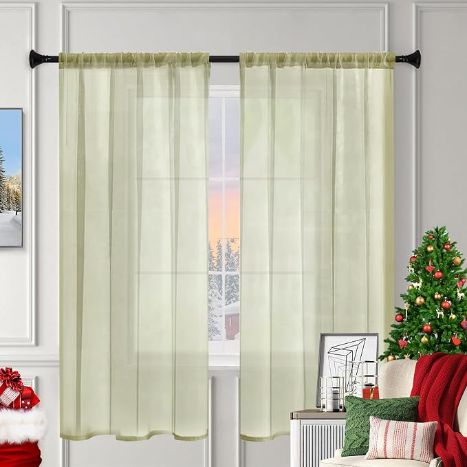 Sheer Curtains 72 Inches Long 2 Panels, Rod Pocket Short Curtain - Image 3