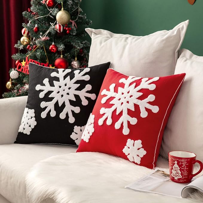 MIULEE Pack of 2 Christmas Decorative Snowflake Throw Pillow Covers Canvas - Image 2