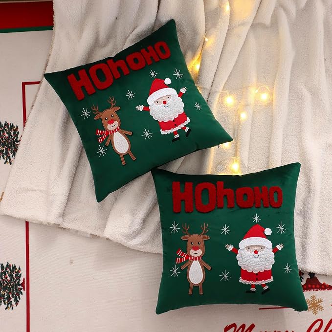 LUOYEHK Christmas Pillow Covers 18x18 Set of 2 Cute Santa Claus and Reindeer - Image 3